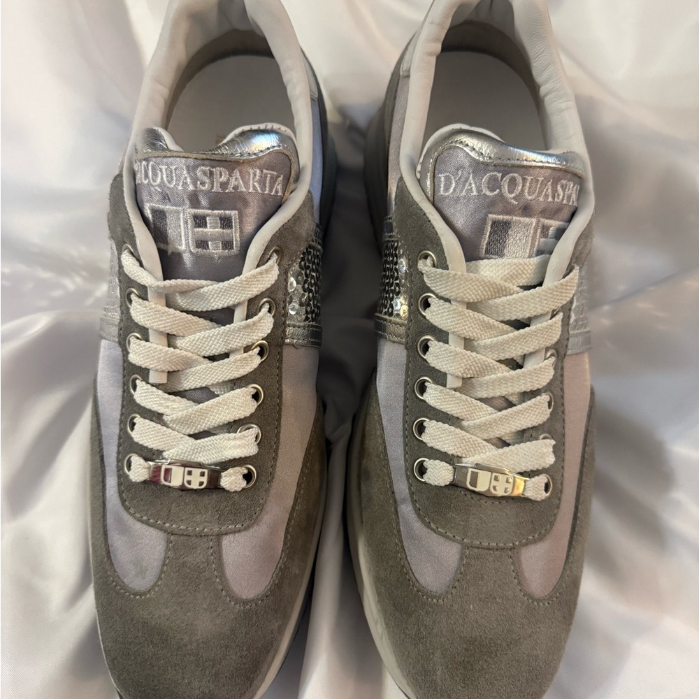 D’Acquasparta Women's Sneakers Italy Sneakers Sequin Grey Suede Shoes Comfort